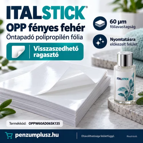 ItalFilm PP öntapadó PP fólia - fényes fehér, visszaszedhető ragasztó, 100 ív/csomag