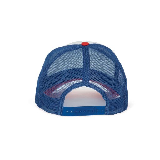 K-UP KP111 5 paneles kamionos mesh baseball sapka - white/french red/reflex blue színben