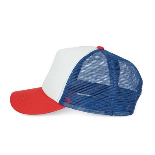 K-UP KP111 5 paneles kamionos mesh baseball sapka - white/french red/reflex blue színben