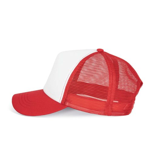 K-UP KP111 5 paneles kamionos mesh baseball sapka - white/red színben