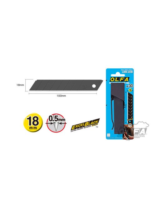 Olfa LBB-30B keskenyebb élszögű edzett 18 mm-es penge (30 db)