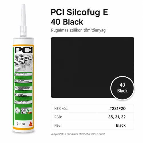 PCI Silcofug E 40 black  rugalmas szilikon tömítőanyag beltéri és kültéri használatra 310ml