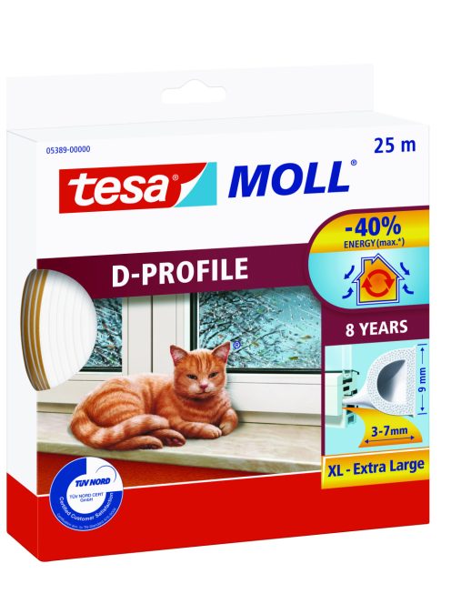 Tesa Ajtó- és ablaktömítő szalag, D profil 25 m x 9 mm