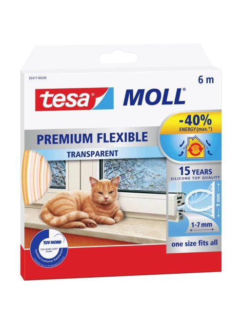 Tesa Rugalmas Prémium Ajtó- és ablaktömítő szalag, Átlátszó 6 m x 9 mm