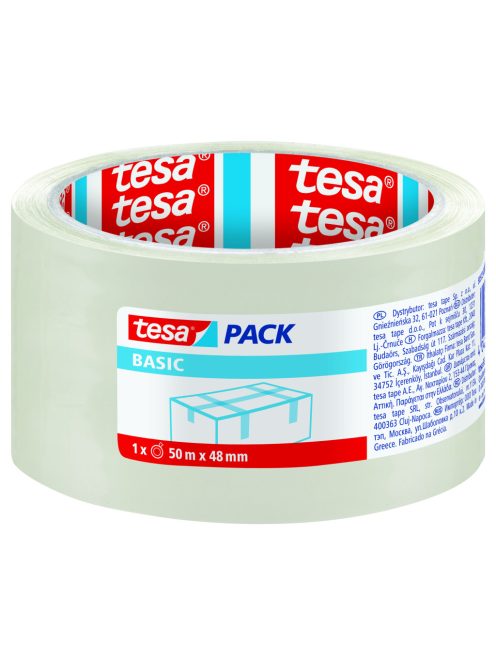 Tesa Basic Csomagolószalag, átlátszó cimkézett 50 m x 48 mm