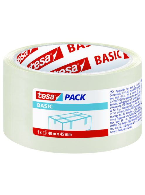 Tesa Basic Csomagolószalag, átlátszó cimkézett 40 m x 45 mm