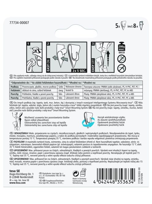 Tesa Öntapadós akasztó átlátszó felületekhez 0,2kg (8db)