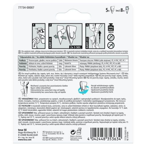 Tesa Öntapadós akasztó átlátszó felületekhez 0,2kg (5db+8db)