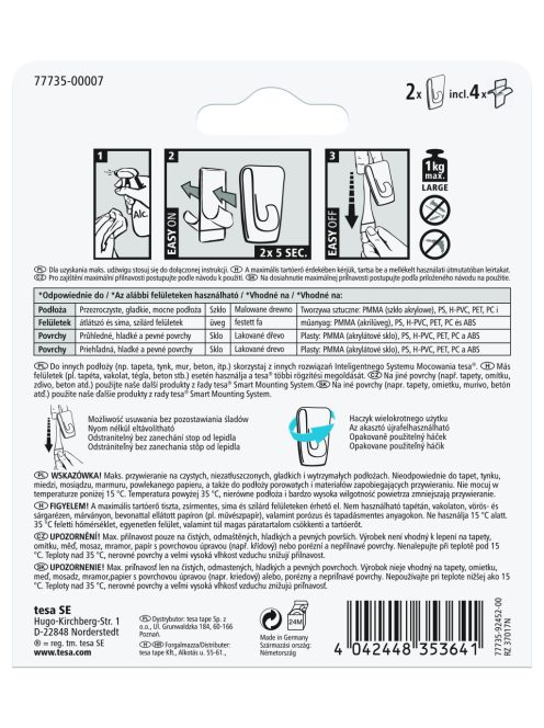 Tesa Öntapadós akasztó átlátszó felületekhez 1kg (4db)