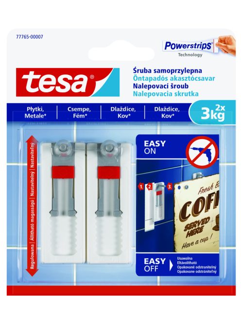 Tesa Öntapadó akasztócsavar sima felületekhez 2x3kg, állítható
