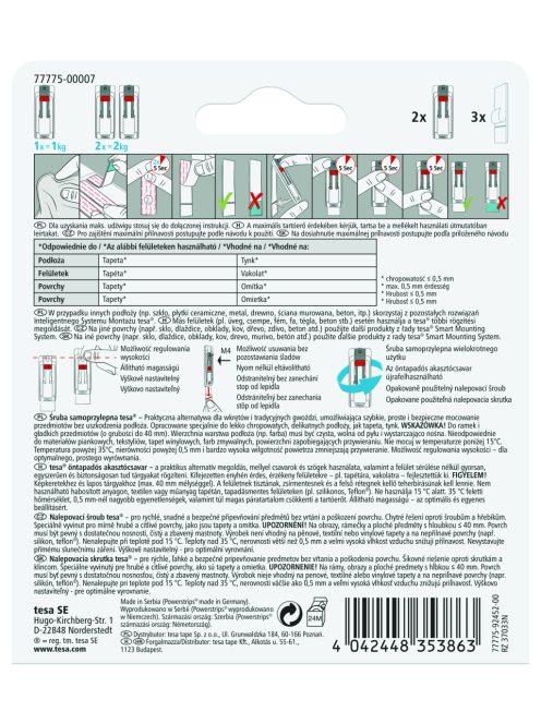 Tesa Öntapadó akasztócsavar érzékeny felületekhez 2x1kg, állítható